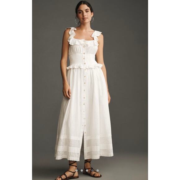 Anthropologie Dresses & Skirts - NWT Anthropologie Pilcro Ruffled Smocked Waist Button Front Midi Dress